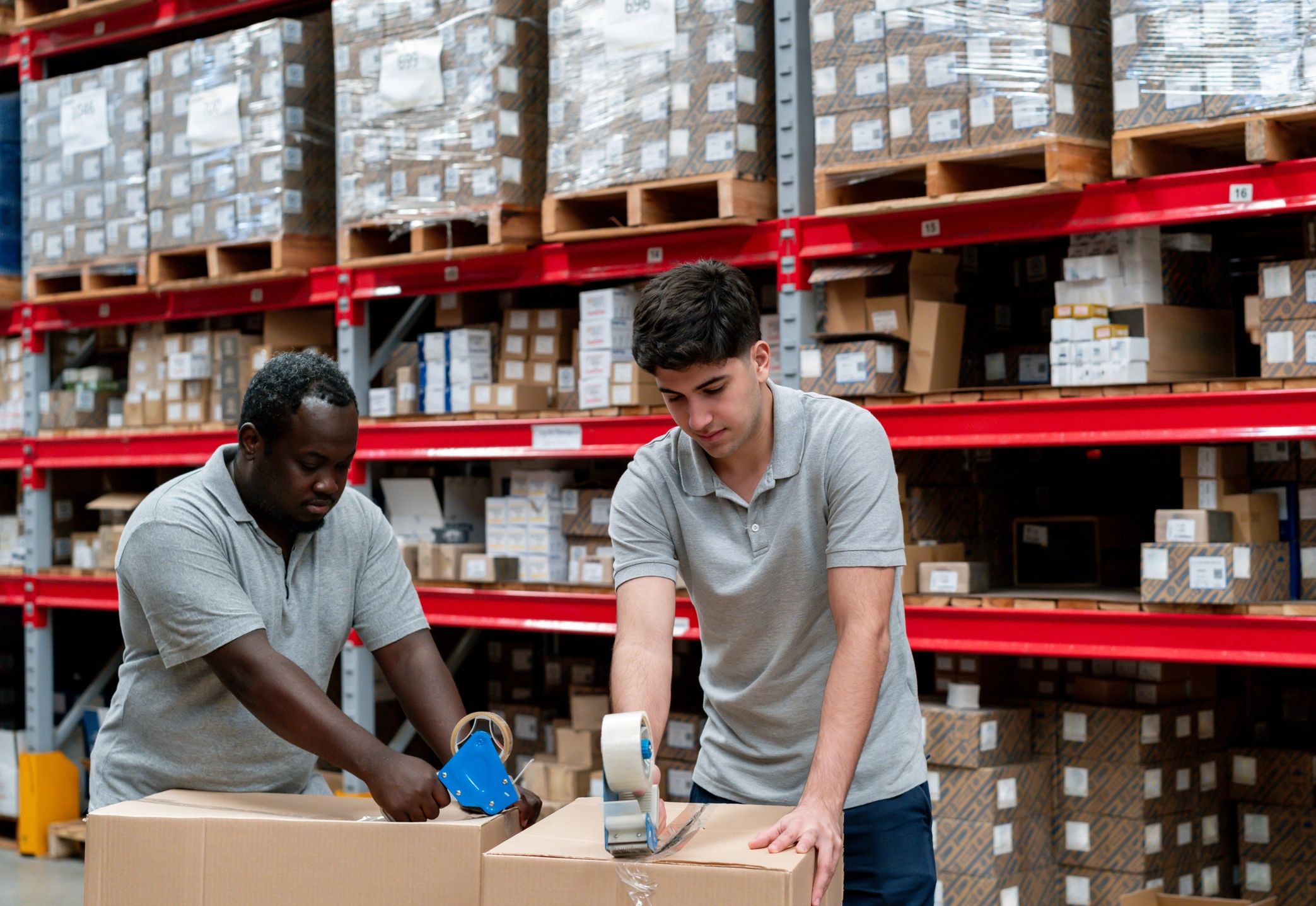 Warehouse team packing customer orders